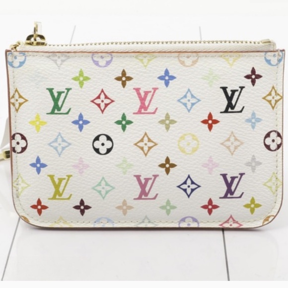 Authentic LOUIS VUITTON Monogram Multicolor Key Pouch White Litchi - Picture 2 of 8